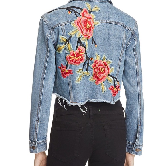 Floral embroidered jean jacket Clearance